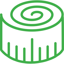 a graphic green drawing of a rolled-up piece of measuring tape